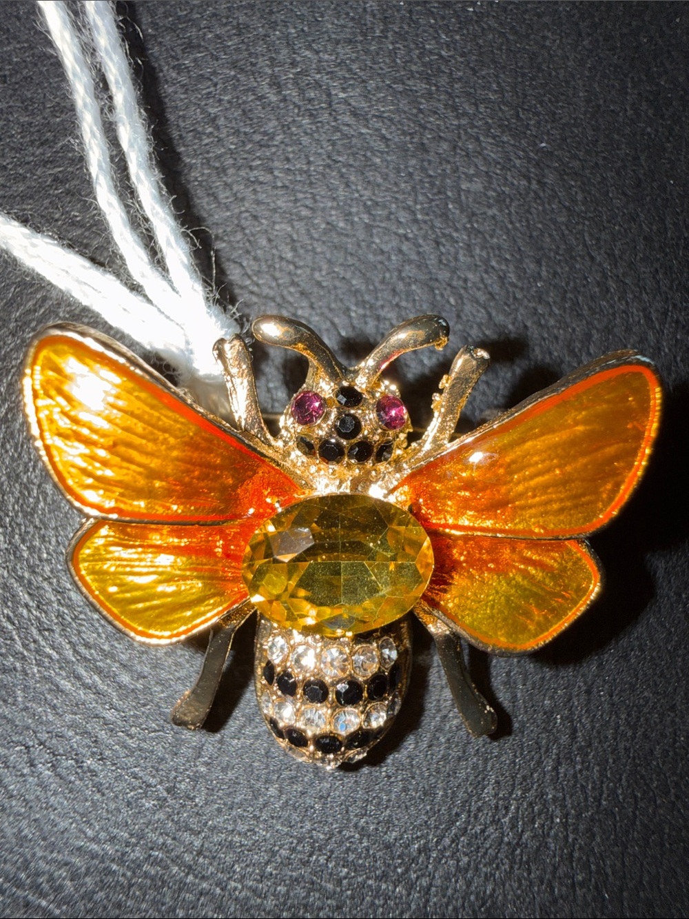 Gold-Tone Bee Brooch with Orange Enamel Wings and Yellow Gem